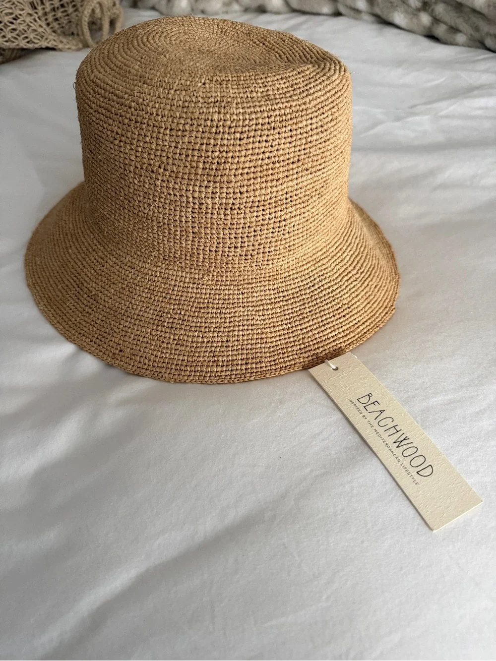NWT - Beachwood Las Dalias Neutral Raffia Bucket Hat - Tan Straw Summer Hat